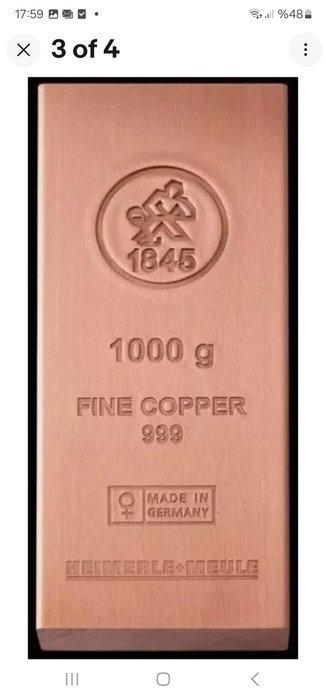 1 kilogram koper - .999 - Heimerle + Meule. (Zonder, Postzegels en Munten, Edelmetalen en Baren