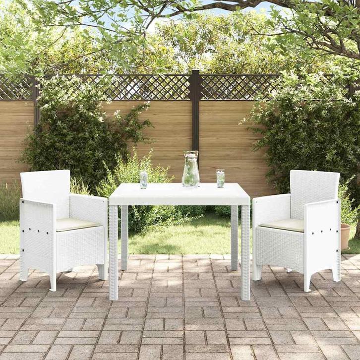vidaXL Tuin Eettafel Set 3 pcs Wit Polt riet, Tuin en Terras, Tuinsets en Loungesets, Nieuw, Verzenden