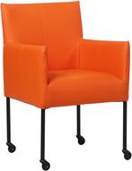 Oranje leren moderne kuipstoel - poot rond zwart met wiel -, Huis en Inrichting, Stoelen, Nieuw, Leer, Ophalen of Verzenden, Eén