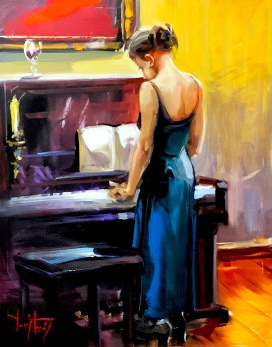 Jurij Frey - Pianistin, Paris (Collection 2025), Antiquités & Art, Art | Peinture | Moderne