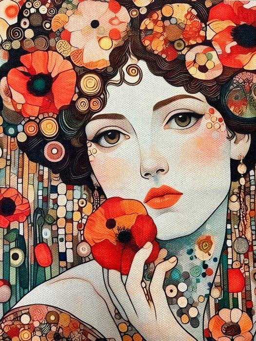 Paneel van duurzaam textiel, met de hand gedrukt. -, Antiek en Kunst, Curiosa en Brocante