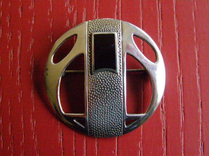 Sans Prix de Réserve - Broche Argent Onyx - Art Nouveau, Handtassen en Accessoires, Antieke sieraden