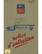 1951 SIMCA 9 ARONDE INSTRUCTIEBOEKJE FRANS, Ophalen of Verzenden