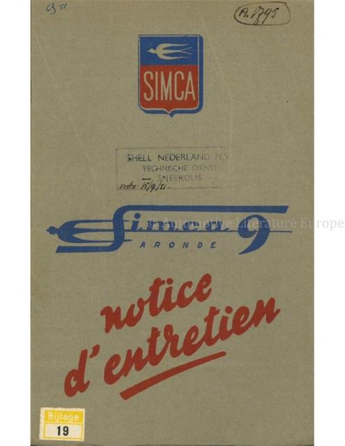 1951 SIMCA 9 ARONDE INSTRUCTIEBOEKJE FRANS, Autos : Divers, Modes d'emploi & Notices d'utilisation, Enlèvement ou Envoi