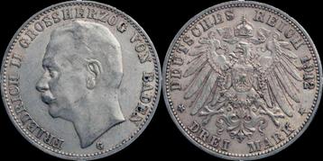 Germany Baden 3 mark 1912g Friedrich Ii zilver beschikbaar voor biedingen