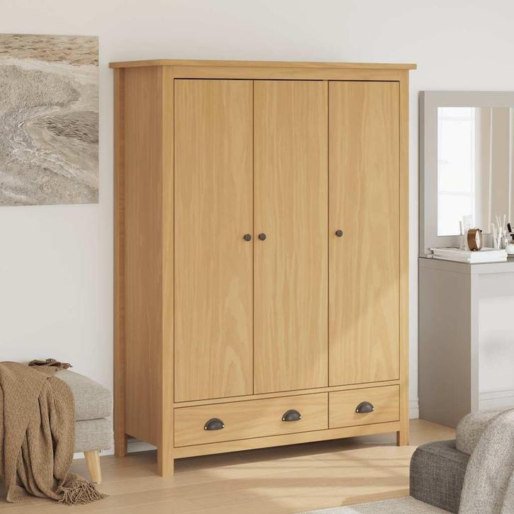 vidaXL Kledingkast Hill 3 deuren 127x50x170 cm massief, Huis en Inrichting, Kasten | Kleerkasten, Nieuw, Verzenden