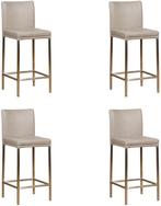 Set van 4 Lichtgrijze leren moderne barkrukken - poot, Overige kleuren, Nieuw, Leer, Ophalen of Verzenden