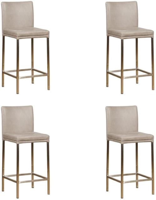 Set van 4 Lichtgrijze leren moderne barkrukken - poot, Huis en Inrichting, Stoelen, Overige kleuren, Vier, Nieuw, Leer, Ophalen of Verzenden