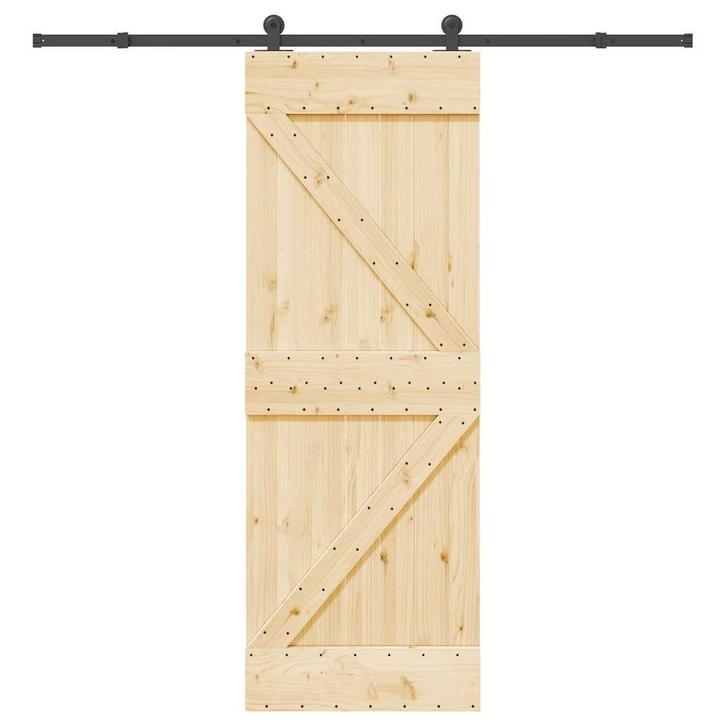 vidaXL Schuifdeur met beslag 70x210 cm massief grenenhout, Doe-het-zelf en Bouw, Deuren en Vliegenramen, Nieuw, Verzenden