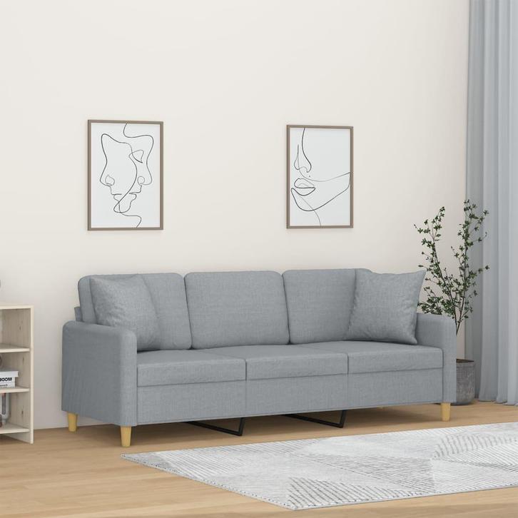 vidaXL Driezitsbank met sierkussens 180 cm stof lichtgrijs, Huis en Inrichting, Zetels | Zetels, Nieuw, Verzenden