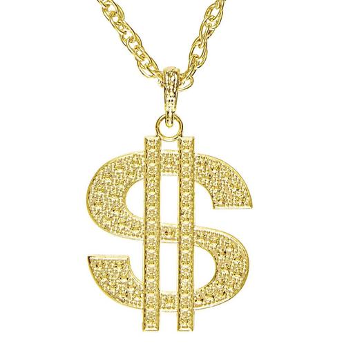 Gouden Ketting Dollar Strass, Hobby en Vrije tijd, Feestartikelen, Nieuw, Verzenden