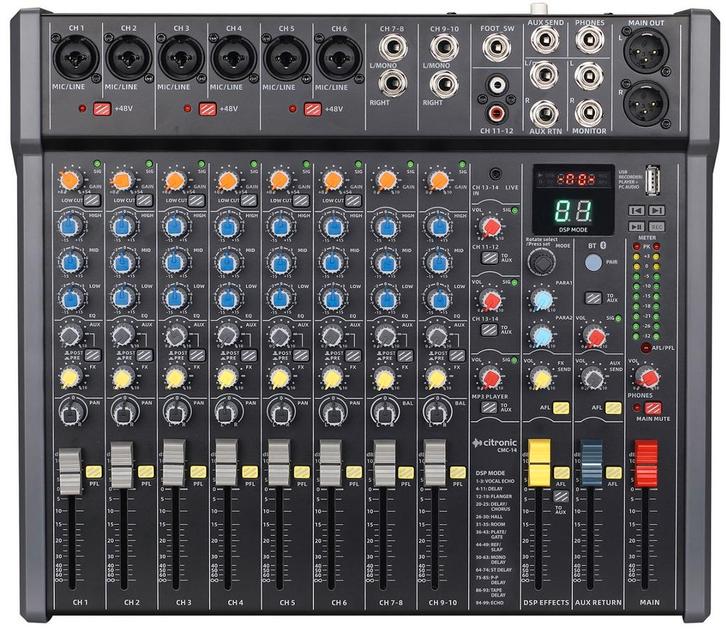 Citronic CMC-14 Mengpaneel 6 Kanalen DSP USB BT PC, Muziek en Instrumenten, Microfoons