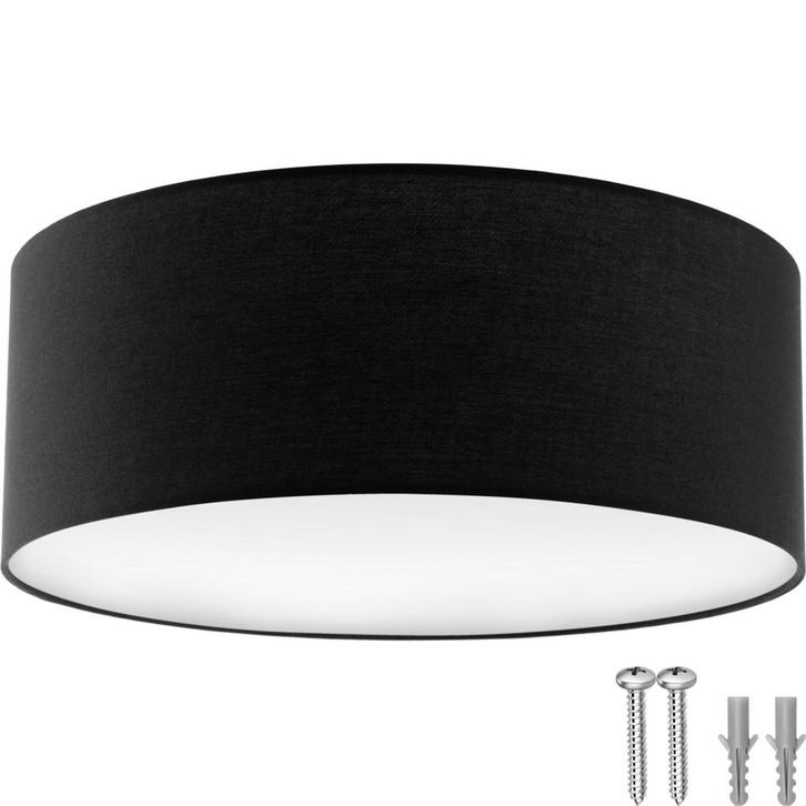 tectake Plafondlamp Circum, textielkap in linnenlook - zwart, Huis en Inrichting, Lampen | Hanglampen, Verzenden