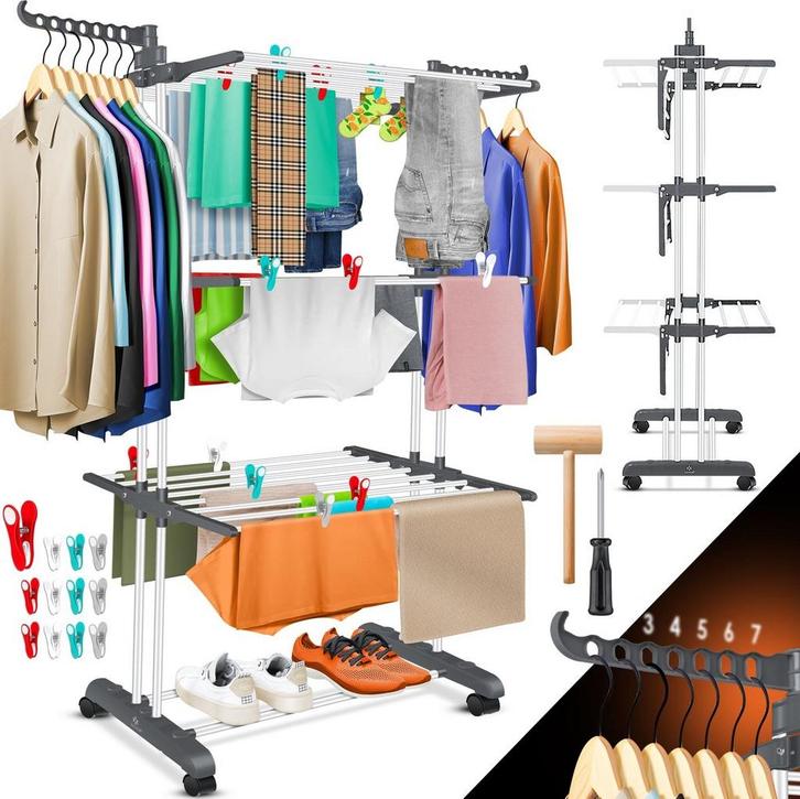 Droogrek inklapbaar - droogtoren met wielen - staand wasrek, Tuin en Terras, Droogmolens en Wasrekken, Verzenden