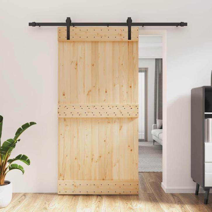 vidaXL Schuifdeur met beslag 100x210 cm massief grenenhout, Doe-het-zelf en Bouw, Deuren en Vliegenramen, Nieuw, Verzenden