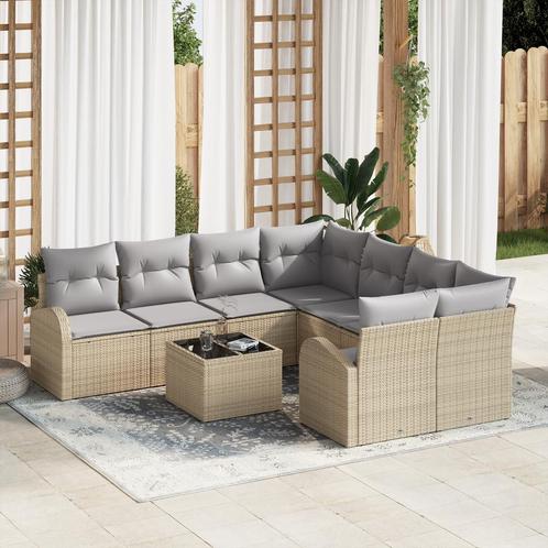 vidaXL 9-delige tuinsofa set met kussens in beige poly, Tuin en Terras, Tuinsets en Loungesets, Nieuw, Verzenden