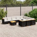 vidaXL 11-delige Loungeset met kussens poly rattan zwart, Tuin en Terras, Verzenden, Nieuw, Loungeset