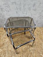 Set bijzettafels - Bijzettafels, chroom, gerookt glas -