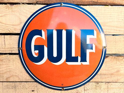 Gulf Oil Oranje - Emaille Bord, Verzamelen, Merken en Reclamevoorwerpen, Verzenden