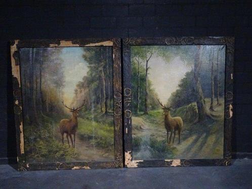 schilderij jachttaffereel - edelhert schilderijen uit 18e, Antiek en Kunst, Curiosa en Brocante