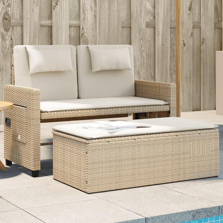vidaXL Tuinbankje verstelbaar met kussens poly rattan beige, Tuin en Terras, Tuinsets en Loungesets, Nieuw, Verzenden