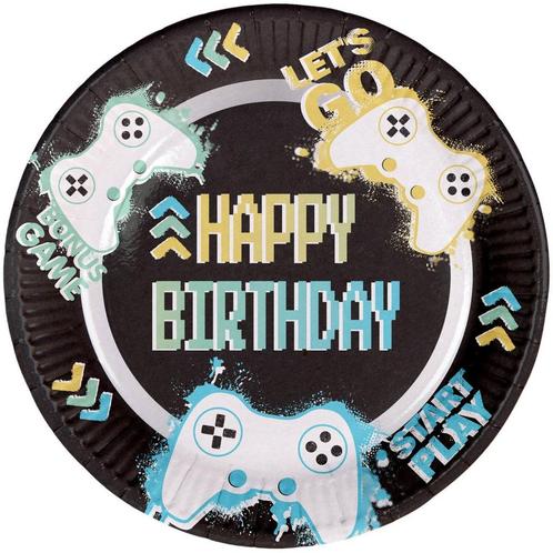 Gaming Party Borden Happy Birthday 32cm 8st, Hobby en Vrije tijd, Feestartikelen, Nieuw, Verzenden
