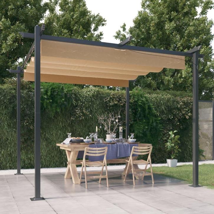vidaXL Tuinprieel met uittrekbaar dak 3x3 m taupe, Tuin en Terras, Partytenten, Nieuw, Verzenden