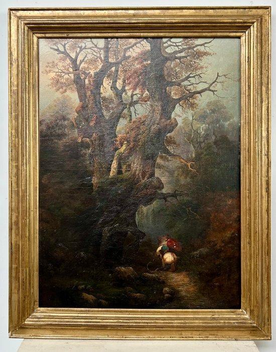 Europese school (XIX) - Attraverso la foresta, la minaccia -, Antiek en Kunst, Kunst | Schilderijen | Klassiek