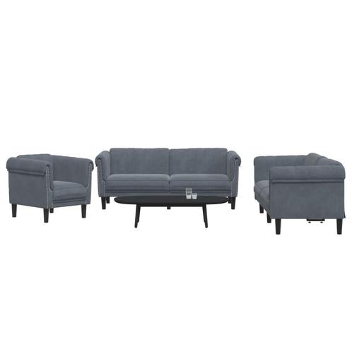 vidaXL 3-delige Loungeset fluweel donkergrijs, Huis en Inrichting, Zetels | Zetels, Nieuw, Verzenden
