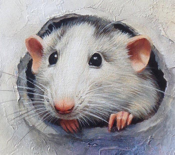Gala - Mouse, hamster painting ~The hole~, Antiek en Kunst, Kunst | Schilderijen | Modern