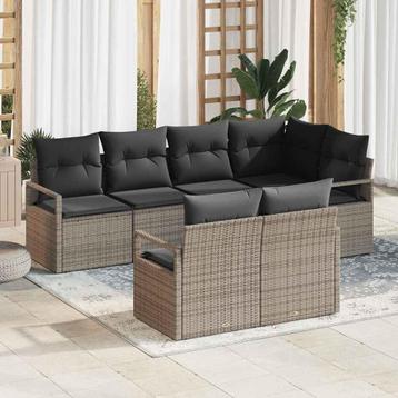 vidaXL Tuinbank Set 7 pcs Grijs Poly rattan, Verzenden