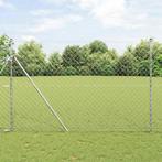 vidaXL Kettinglinkhek met palen Zilver 1.5 x 10 m Staal, Tuin en Terras, Verzenden, Nieuw