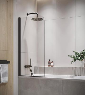 Badwand Torino 60 x 140 cm Zwart Badscherm Draaibaar 5 mm, Verzenden