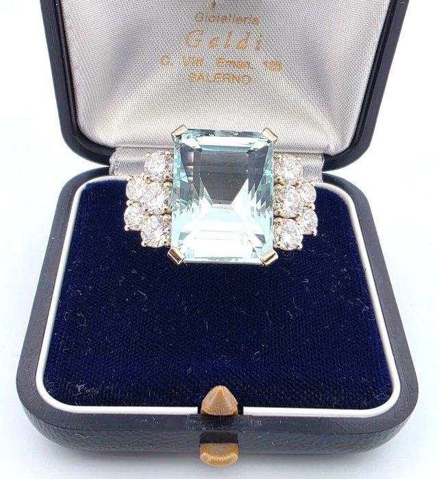 Ring - 18 karaat Witgoud - 24.00ct. tw. Aquamarijn - Diamant, Handtassen en Accessoires, Ringen