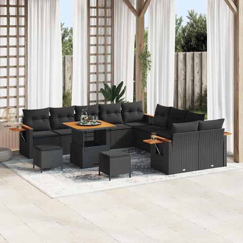 vidaXL Tuinbank Set met kussen met opslag 13 pcs Zwart Poly, Tuin en Terras, Tuinsets en Loungesets, Nieuw, Verzenden