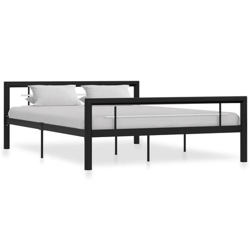vidaXL Cadre de lit Noir et blanc Métal 160 x 200 cm, Huis en Inrichting, Slaapkamer | Bedden, Verzenden