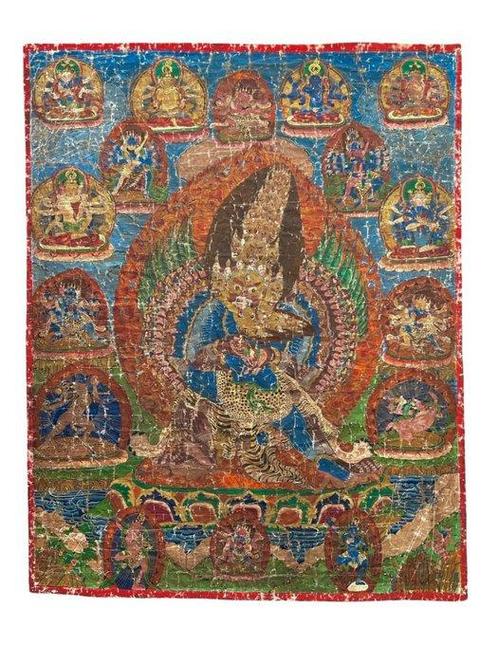 Un Très Grand Thangka avec Mahottara Hérouka 96 x 48 cm. -, Antiek en Kunst, Antiek | Overige Antiek