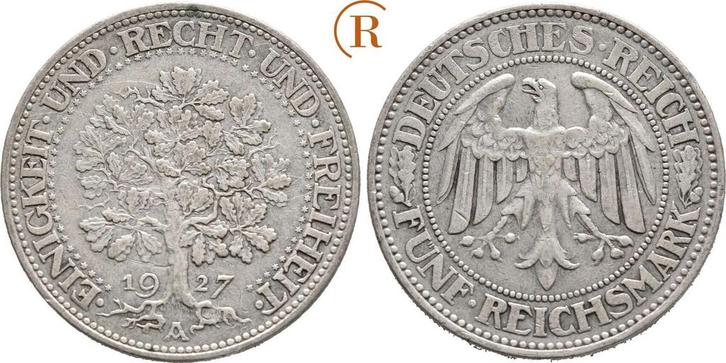 5 Reichsmark Eichbaum 1927 A Weimarer Republik:, Postzegels en Munten, Munten | Europa | Niet-Euromunten, België, Verzenden