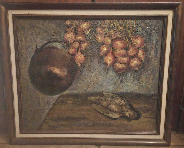 Spaanse school (XX) - NO RESERVE - Bodegón de cebollas y, Antiek en Kunst, Kunst | Schilderijen | Klassiek