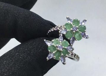 Zonder Minimumprijs - Ring Zilver, smaragden, amethisten