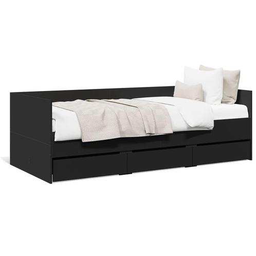 vidaXL Slaapbank met lades 75x190 cm bewerkt hout zwart, Maison & Meubles, Chambre à coucher | Lits, Envoi