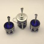 Peper, zout en mosterd set + 3 identieke lepeltjes -