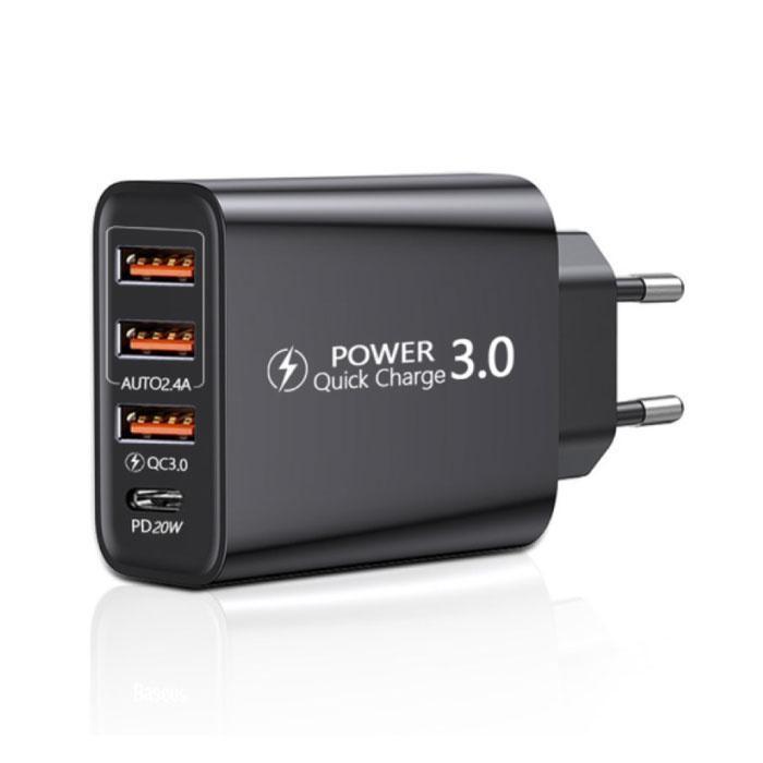4-Poort Stekkerlader 60W - PD / Quick Charge 3.0 / USB, Telecommunicatie, Mobiele telefoons | Batterijen en Accu's, Nieuw, Verzenden