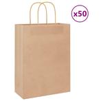 vidaXL Papieren zakken 50 st met hengsels 26x12x35 cm bruin, Diversen, Cadeauverpakkingen, Verzenden, Nieuw