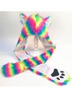 Hood Neon Regenboog Wolf Gestreepte Beer Muts Sjaal Wanten e, Kleding | Dames, Ophalen of Verzenden, Nieuw