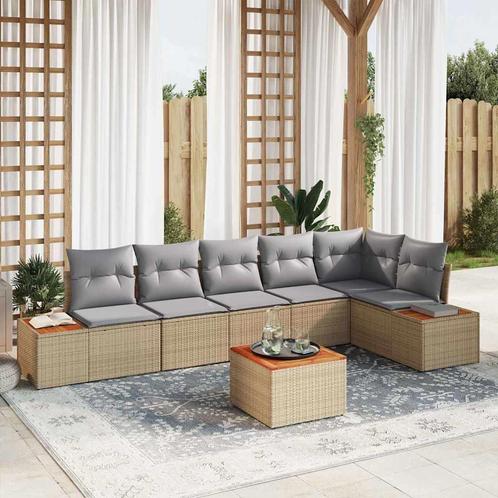 vidaXL 7-delige tuinbankset met kussens in beige poly riet, Tuin en Terras, Tuinsets en Loungesets, Nieuw, Verzenden