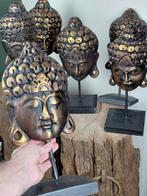 Statue, 6 Grote houten Boeddha hoofden - op standaard - 36