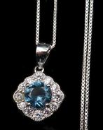 Topaas - Zilver, Blauwe topaas - Geloofsketting - Medaillon