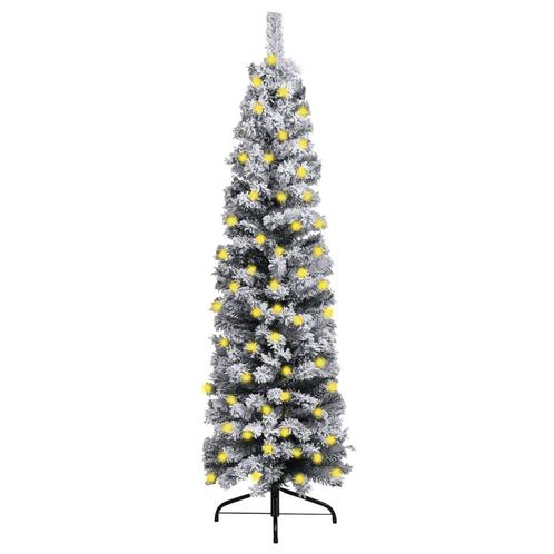 vidaXL Kunstkerstboom met verlichting en sneeuw smal 210 cm, Diversen, Kerst, Nieuw, Verzenden