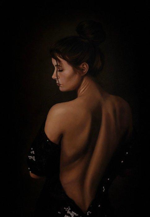 Sajed Ebrahimizade - A Lady in the Dark, Antiquités & Art, Art | Peinture | Moderne